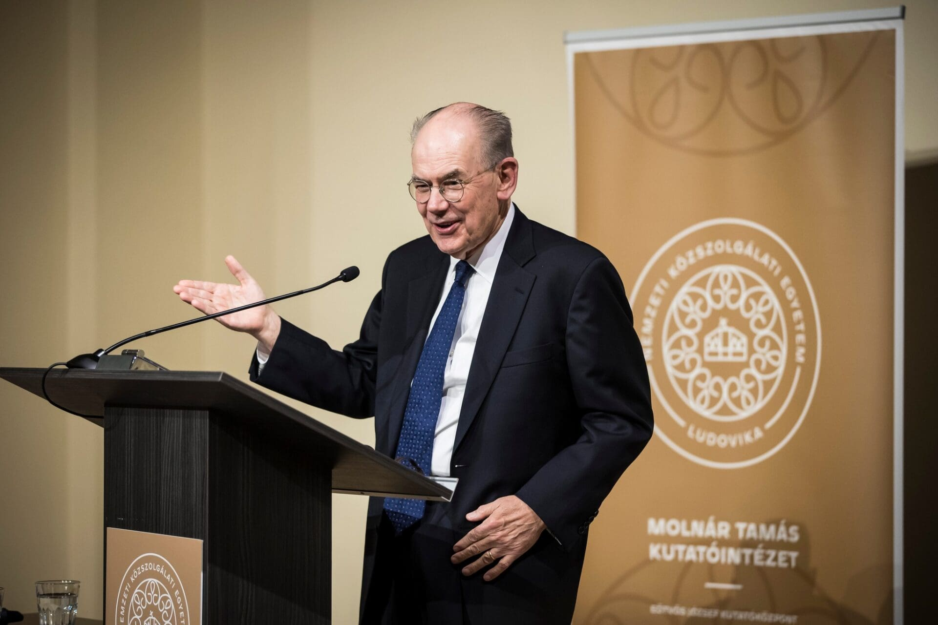 Professor John Mearsheimer giving a lecture at the National University of Public Service in Hungary