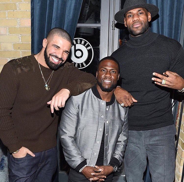 Drake, Kevin Hart, and LeBron James at an event in Toronto, Canada, 2016