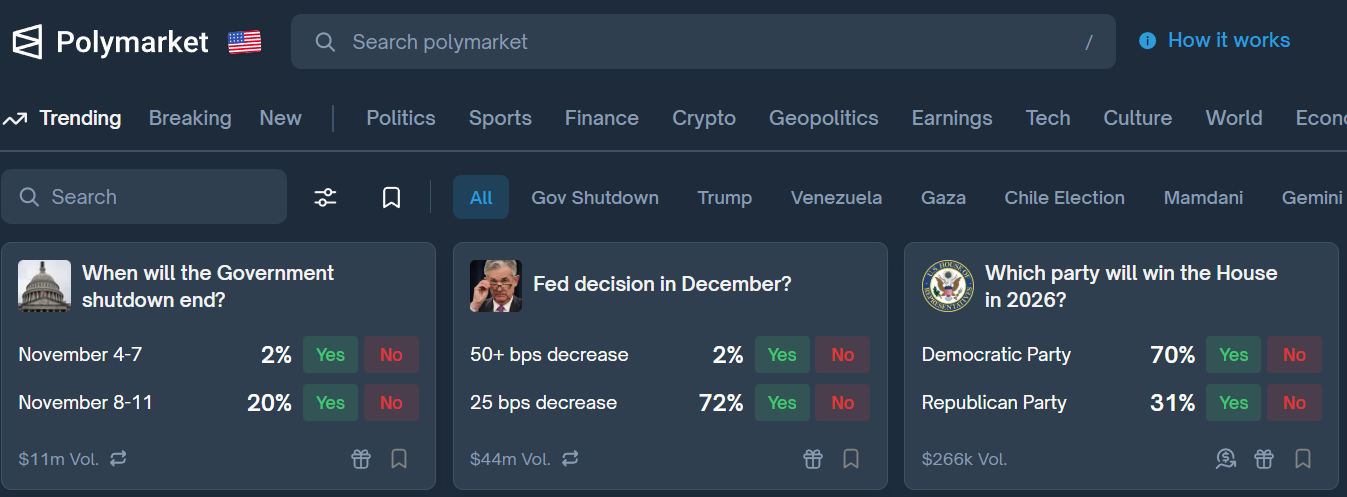 Polymarket platform interface