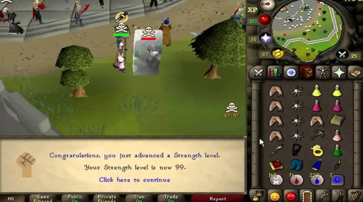A player leveling 99 strength in the role-playing game Old School RuneScape.